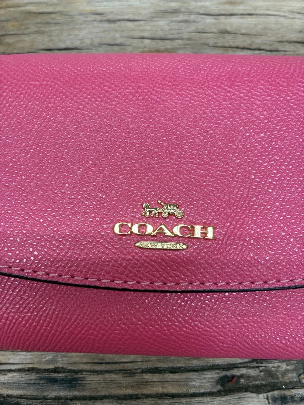 NWT Coach Pink Leather Continental Wallet with Gold Logo